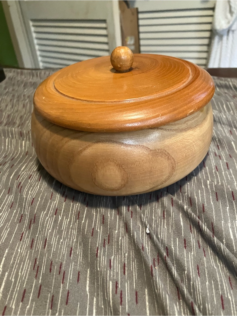 Vintage Hand Turned Wooden Nut Bowl With Lid